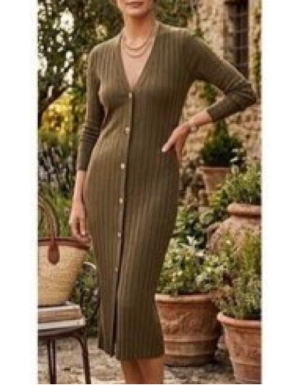 ZARA Button Front Ribbed Long Sleeve Dress - Picture 1 of 8